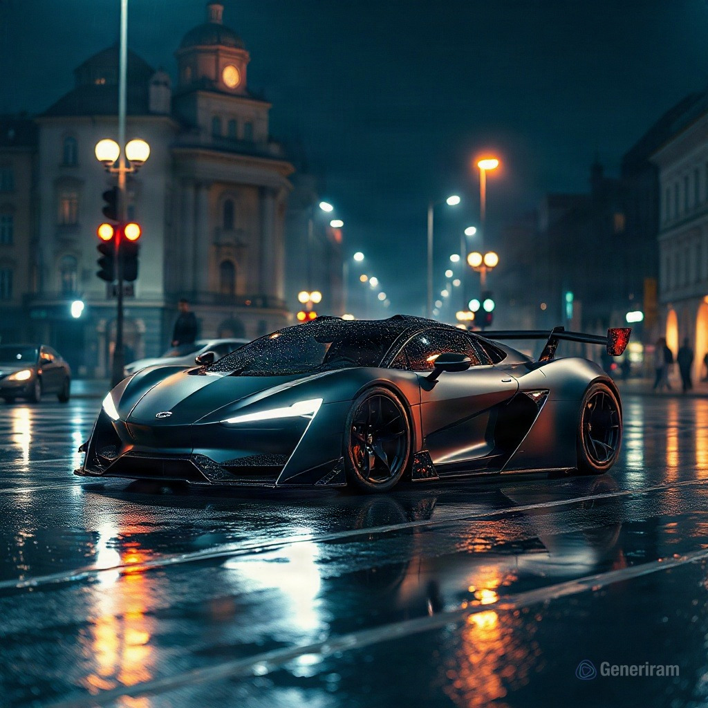 Генерирано с ИИ: Futuristic matte black sports car in the middle of Sofia · AI изображение, направено с FLUX.1 Schnell — от kaloyanvelchev69